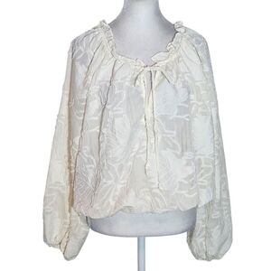 Peach Cream Cropped Sheer Blouse with Full Sleeves Size XL Cream Boho Top
